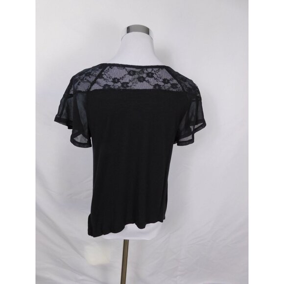 Black Lace Yoke Sheer Sleeve Top By Ecoté Size S - Picture 3 of 10